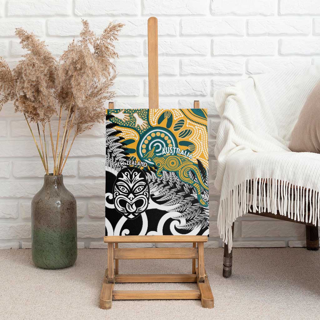 New Zealand Australia Rugby Canvas Wall Art Wallabies Aboriginal All Black Maori Tiki Together - Aussie Hoodie
