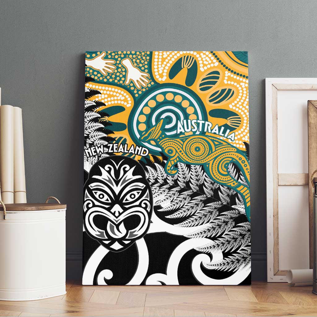 New Zealand Australia Rugby Canvas Wall Art Wallabies Aboriginal All Black Maori Tiki Together - Aussie Hoodie