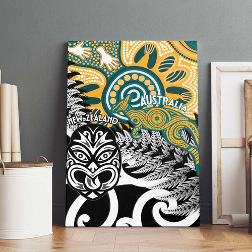 New Zealand Australia Rugby Canvas Wall Art Wallabies Aboriginal All Black Maori Tiki Together - Aussie Hoodie