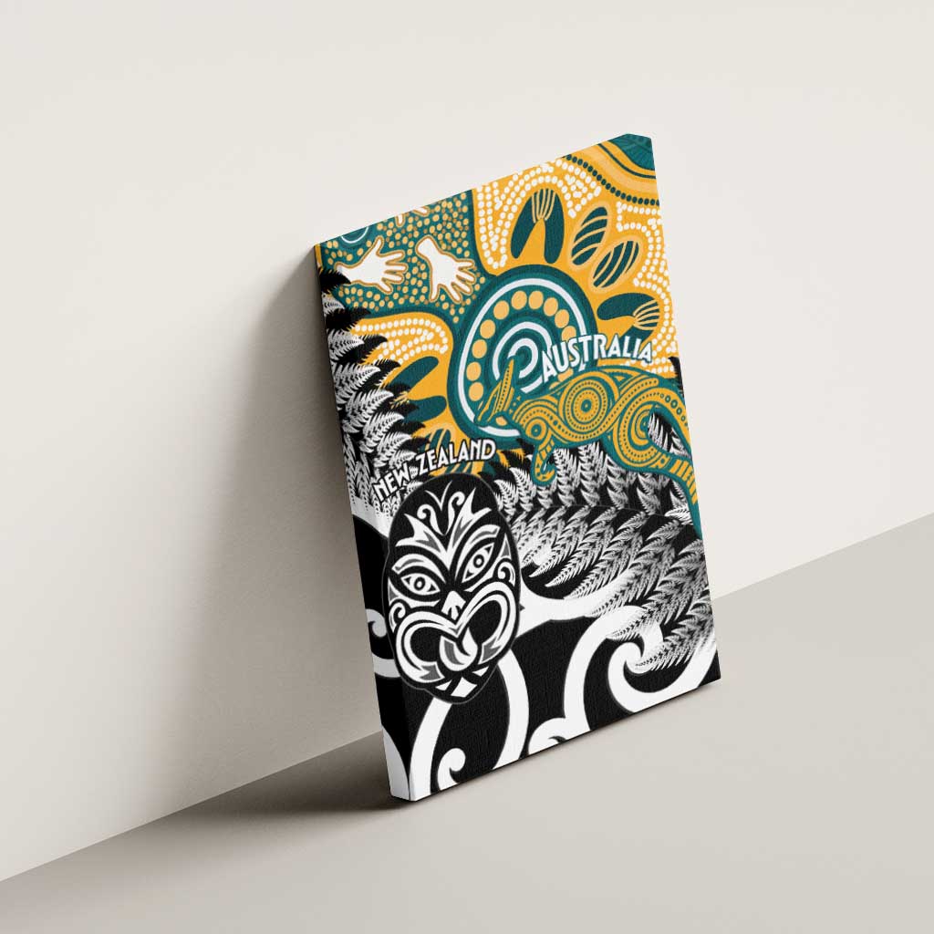 New Zealand Australia Rugby Canvas Wall Art Wallabies Aboriginal All Black Maori Tiki Together - Aussie Hoodie