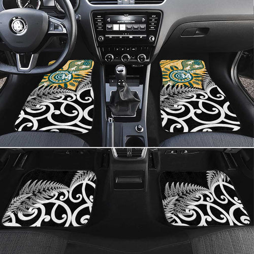 New Zealand Australia Rugby Car Mats Wallabies Aboriginal All Black Maori Tiki Together - Aussie Hoodie