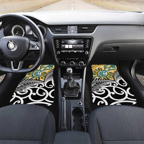 New Zealand Australia Rugby Car Mats Wallabies Aboriginal All Black Maori Tiki Together - Aussie Hoodie