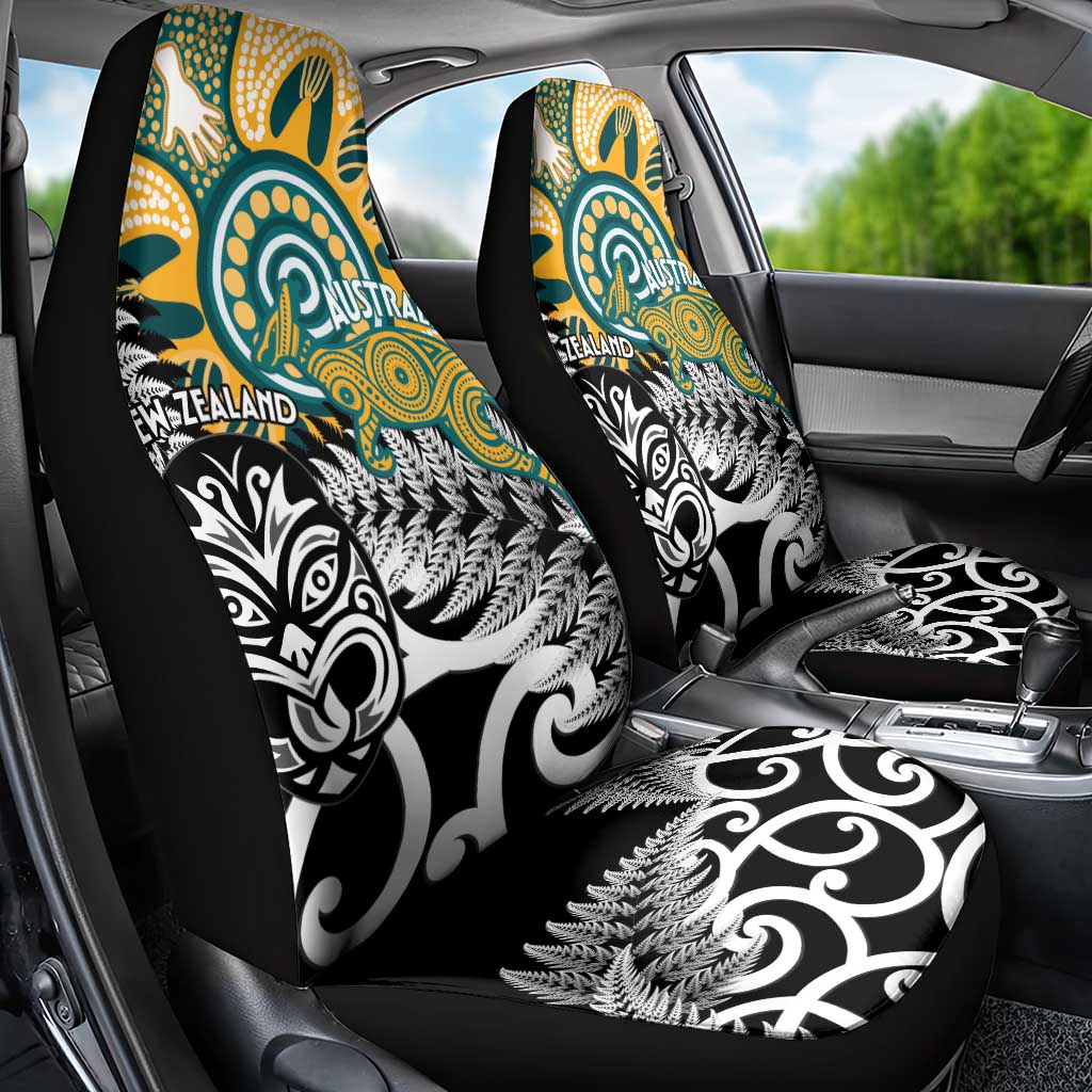New Zealand Australia Rugby Car Seat Cover Wallabies Aboriginal All Black Maori Tiki Together - Aussie Hoodie