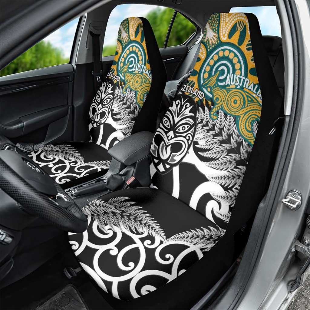New Zealand Australia Rugby Car Seat Cover Wallabies Aboriginal All Black Maori Tiki Together - Aussie Hoodie