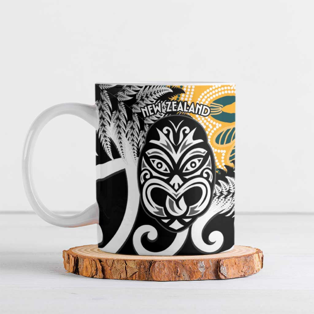 New Zealand Australia Rugby Ceramic Mug Wallabies Aboriginal All Black Maori Tiki Together - Aussie Hoodie