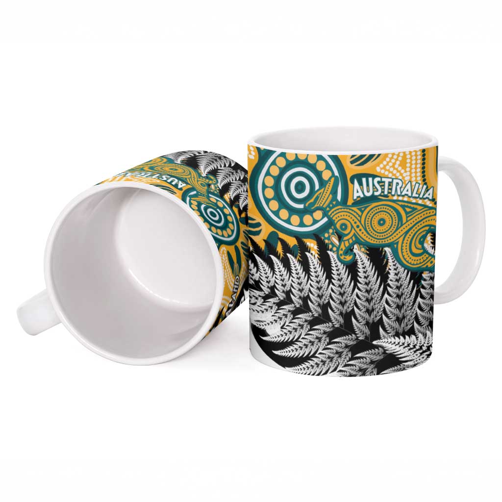 New Zealand Australia Rugby Ceramic Mug Wallabies Aboriginal All Black Maori Tiki Together - Aussie Hoodie