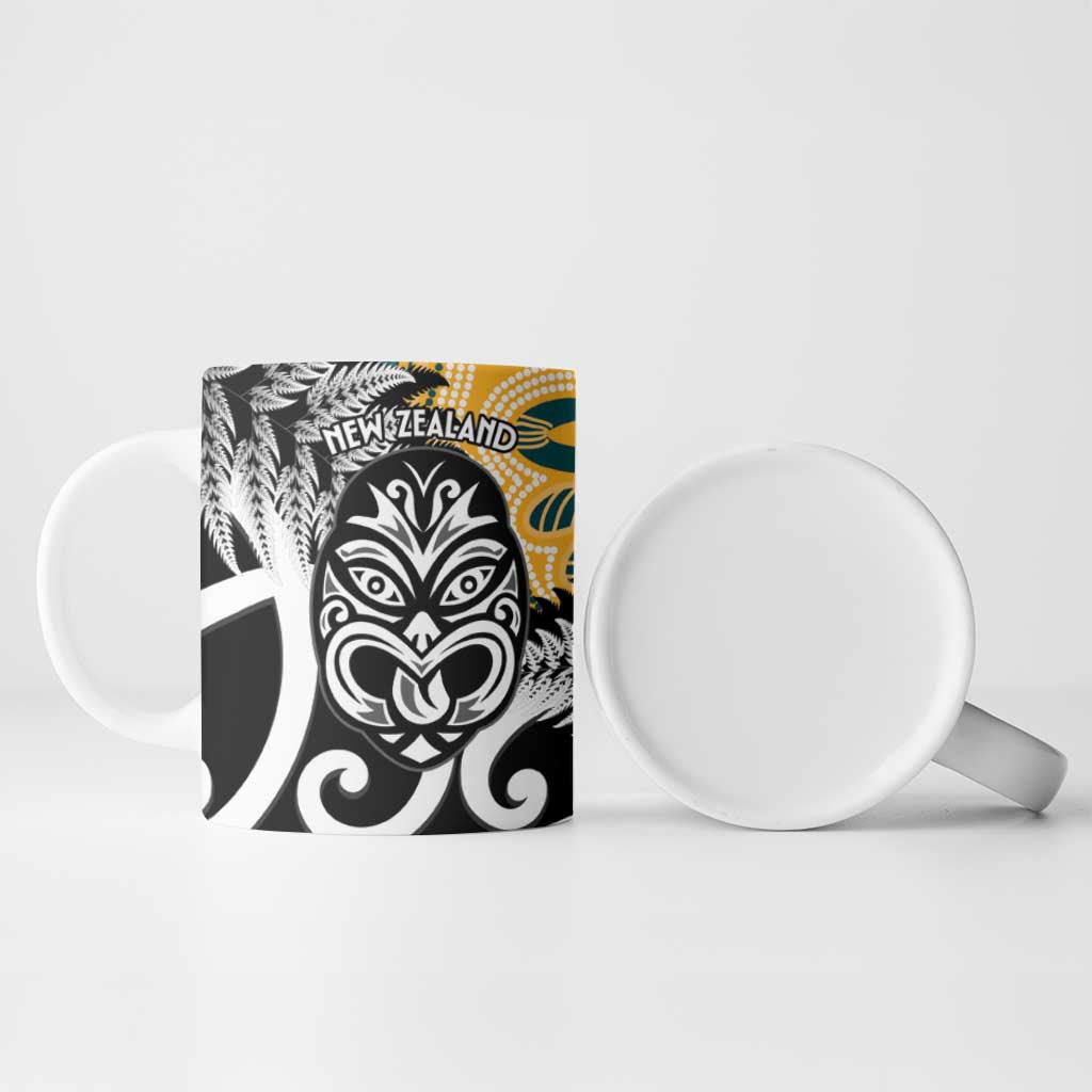New Zealand Australia Rugby Ceramic Mug Wallabies Aboriginal All Black Maori Tiki Together - Aussie Hoodie