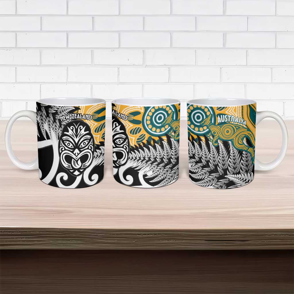 New Zealand Australia Rugby Ceramic Mug Wallabies Aboriginal All Black Maori Tiki Together - Aussie Hoodie