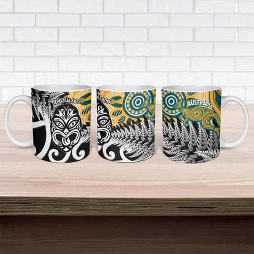 New Zealand Australia Rugby Ceramic Mug Wallabies Aboriginal All Black Maori Tiki Together - Aussie Hoodie