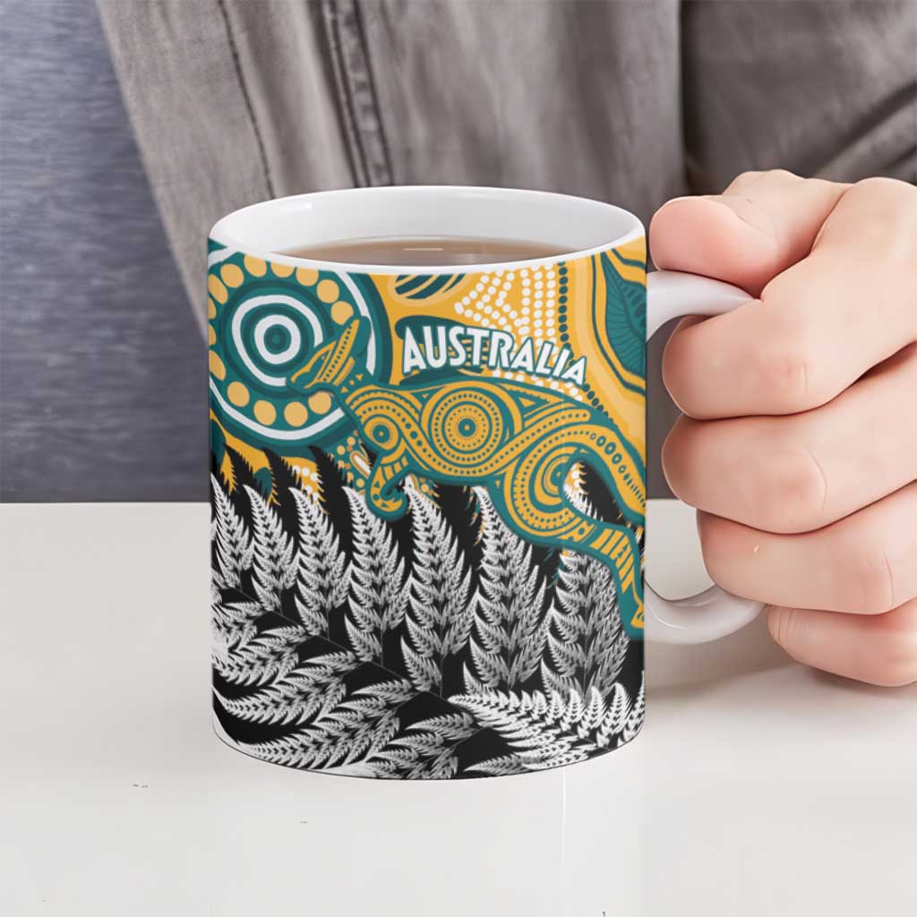 New Zealand Australia Rugby Ceramic Mug Wallabies Aboriginal All Black Maori Tiki Together - Aussie Hoodie