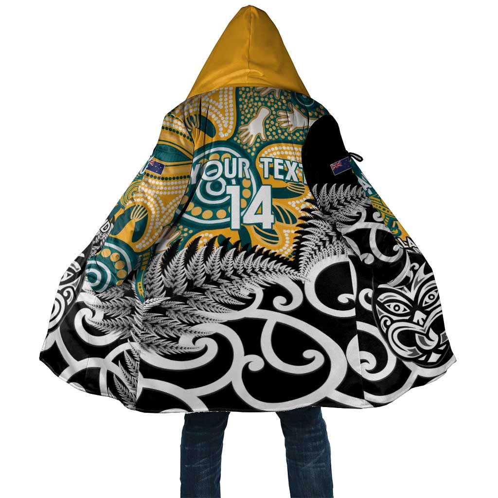 New Zealand Australia Rugby Custom Cloak Wallabies Aboriginal All Black Maori Tiki Together - Aussie Hoodie