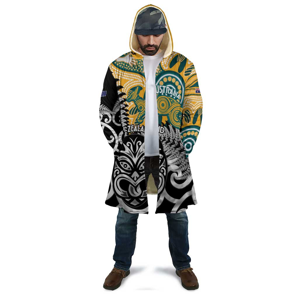 New Zealand Australia Rugby Custom Cloak Wallabies Aboriginal All Black Maori Tiki Together - Aussie Hoodie
