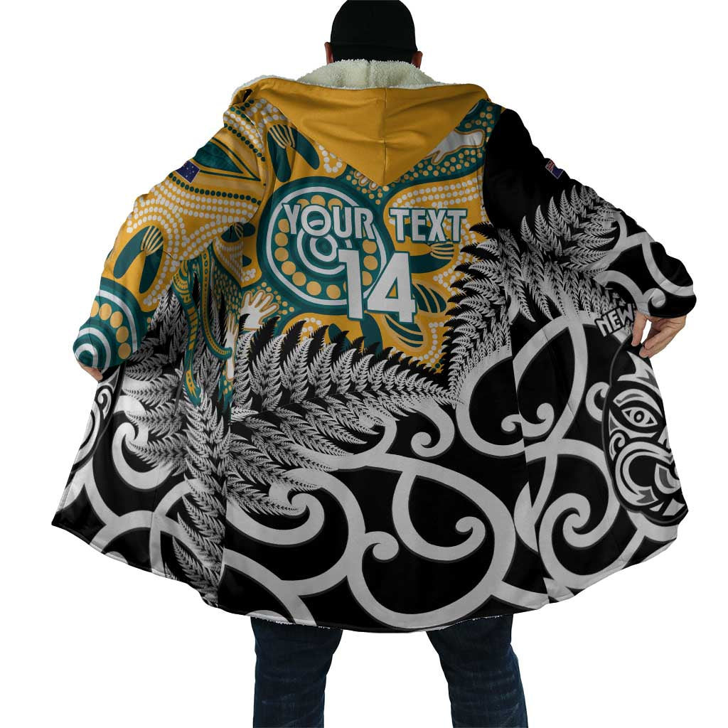 New Zealand Australia Rugby Custom Cloak Wallabies Aboriginal All Black Maori Tiki Together - Aussie Hoodie