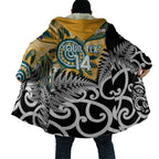 New Zealand Australia Rugby Custom Cloak Wallabies Aboriginal All Black Maori Tiki Together - Aussie Hoodie