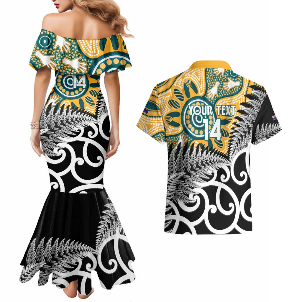 New Zealand Australia Rugby Custom Couples Matching Mermaid Dress and Hawaiian Shirt Wallabies Aboriginal All Black Maori Tiki Together - Aussie Hoodie