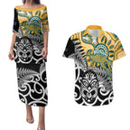 New Zealand Australia Rugby Custom Couples Matching Puletasi and Hawaiian Shirt Wallabies Aboriginal All Black Maori Tiki Together - Aussie Hoodie