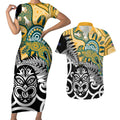 New Zealand Australia Rugby Custom Couples Matching Short Sleeve Bodycon Dress and Hawaiian Shirt Wallabies Aboriginal All Black Maori Tiki Together - Aussie Hoodie