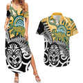 New Zealand Australia Rugby Custom Couples Matching Summer Maxi Dress and Hawaiian Shirt Wallabies Aboriginal All Black Maori Tiki Together - Aussie Hoodie