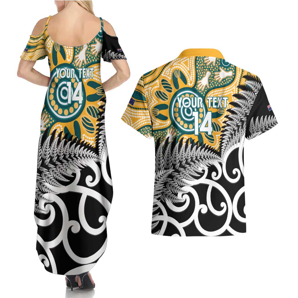 New Zealand Australia Rugby Custom Couples Matching Summer Maxi Dress and Hawaiian Shirt Wallabies Aboriginal All Black Maori Tiki Together - Aussie Hoodie