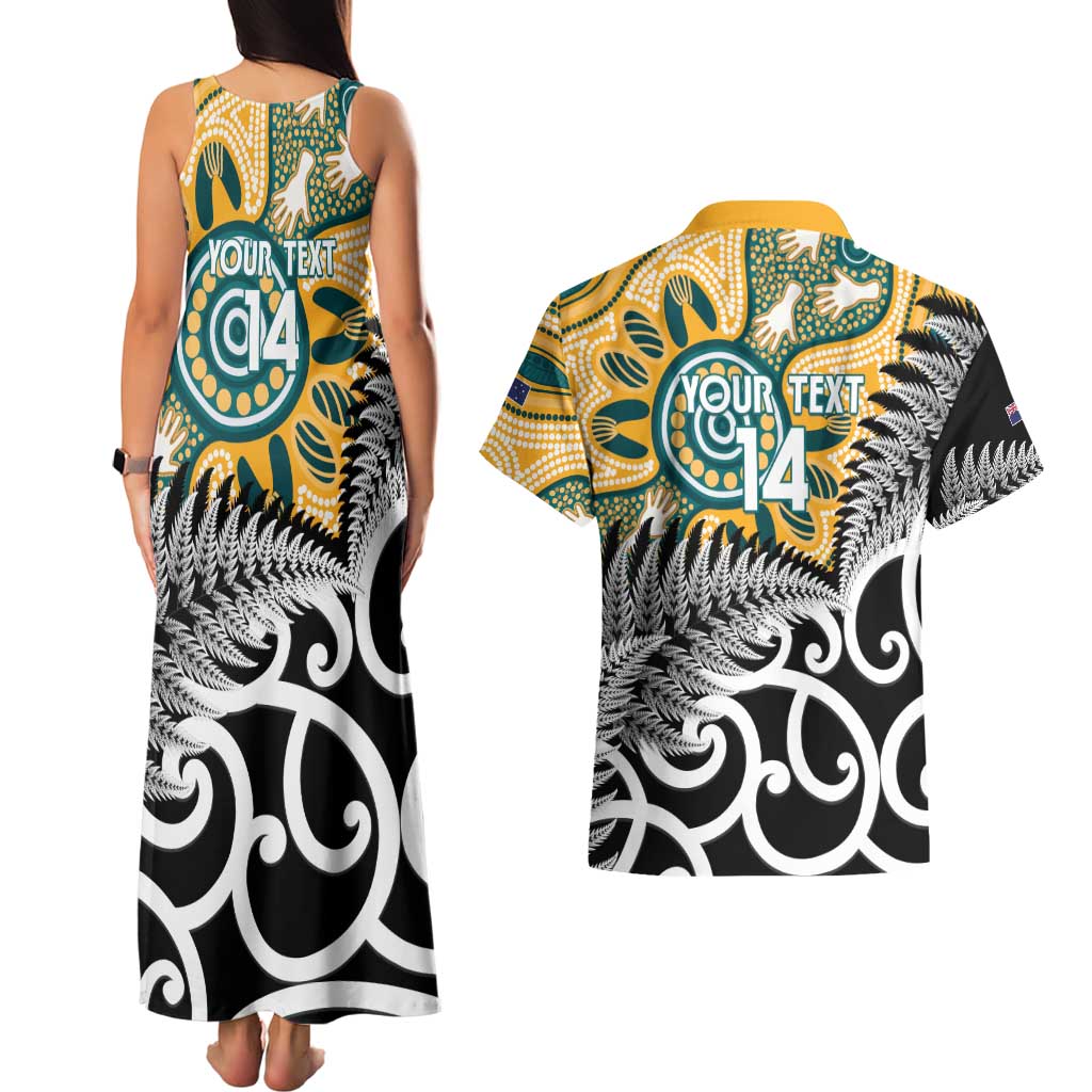 New Zealand Australia Rugby Custom Couples Matching Tank Maxi Dress and Hawaiian Shirt Wallabies Aboriginal All Black Maori Tiki Together - Aussie Hoodie