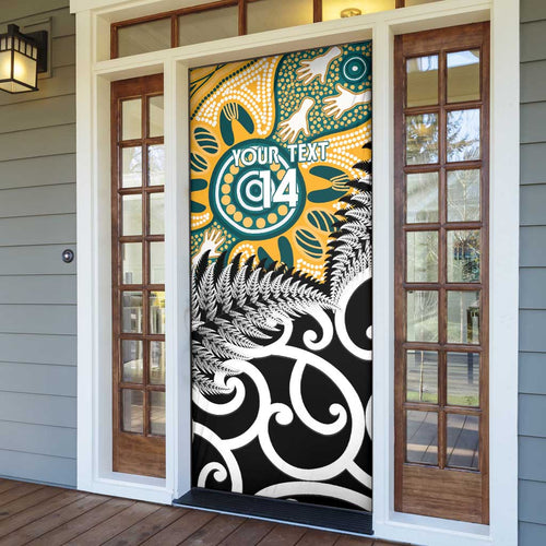 New Zealand Australia Rugby Door Cover Wallabies Aboriginal All Black Maori Tiki Together - Aussie Hoodie