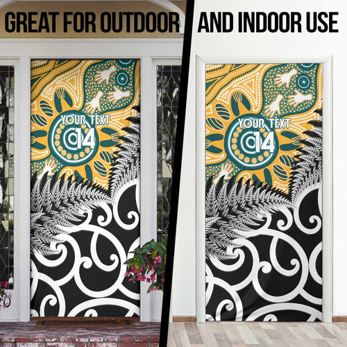 New Zealand Australia Rugby Door Cover Wallabies Aboriginal All Black Maori Tiki Together - Aussie Hoodie