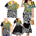 New Zealand Australia Rugby Custom Family Matching Mermaid Dress and Hawaiian Shirt Wallabies Aboriginal All Black Maori Tiki Together - Aussie Hoodie