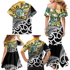 New Zealand Australia Rugby Custom Family Matching Mermaid Dress and Hawaiian Shirt Wallabies Aboriginal All Black Maori Tiki Together - Aussie Hoodie