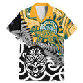 New Zealand Australia Rugby Custom Family Matching Mermaid Dress and Hawaiian Shirt Wallabies Aboriginal All Black Maori Tiki Together - Aussie Hoodie