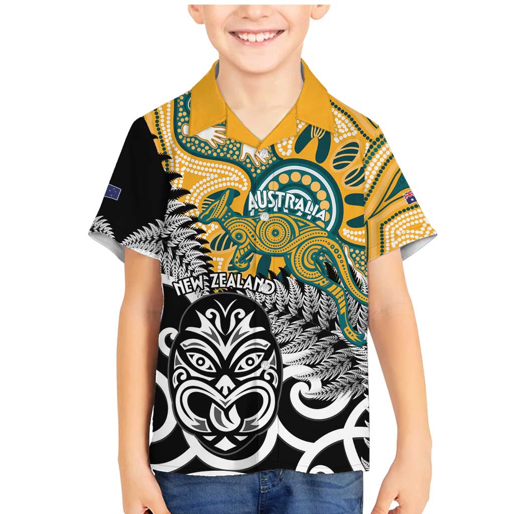 New Zealand Australia Rugby Custom Family Matching Mermaid Dress and Hawaiian Shirt Wallabies Aboriginal All Black Maori Tiki Together - Aussie Hoodie