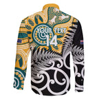 New Zealand Australia Rugby Custom Family Matching Off The Shoulder Long Sleeve Dress and Hawaiian Shirt Wallabies Aboriginal All Black Maori Tiki Together - Aussie Hoodie