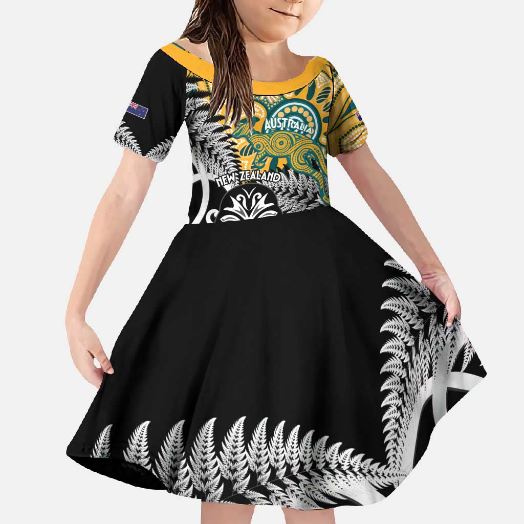 New Zealand Australia Rugby Custom Family Matching Off Shoulder Maxi Dress and Hawaiian Shirt Wallabies Aboriginal All Black Maori Tiki Together - Aussie Hoodie