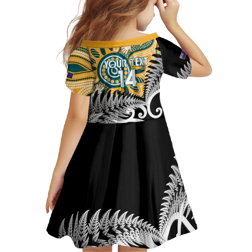 New Zealand Australia Rugby Custom Family Matching Off Shoulder Maxi Dress and Hawaiian Shirt Wallabies Aboriginal All Black Maori Tiki Together - Aussie Hoodie