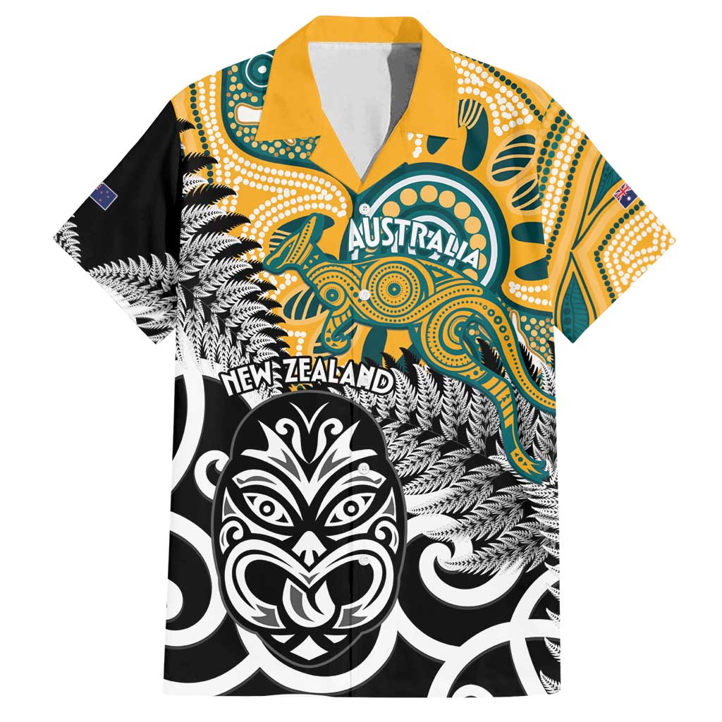 New Zealand Australia Rugby Custom Family Matching Off Shoulder Maxi Dress and Hawaiian Shirt Wallabies Aboriginal All Black Maori Tiki Together - Aussie Hoodie