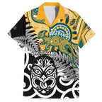 New Zealand Australia Rugby Custom Family Matching Off Shoulder Maxi Dress and Hawaiian Shirt Wallabies Aboriginal All Black Maori Tiki Together - Aussie Hoodie