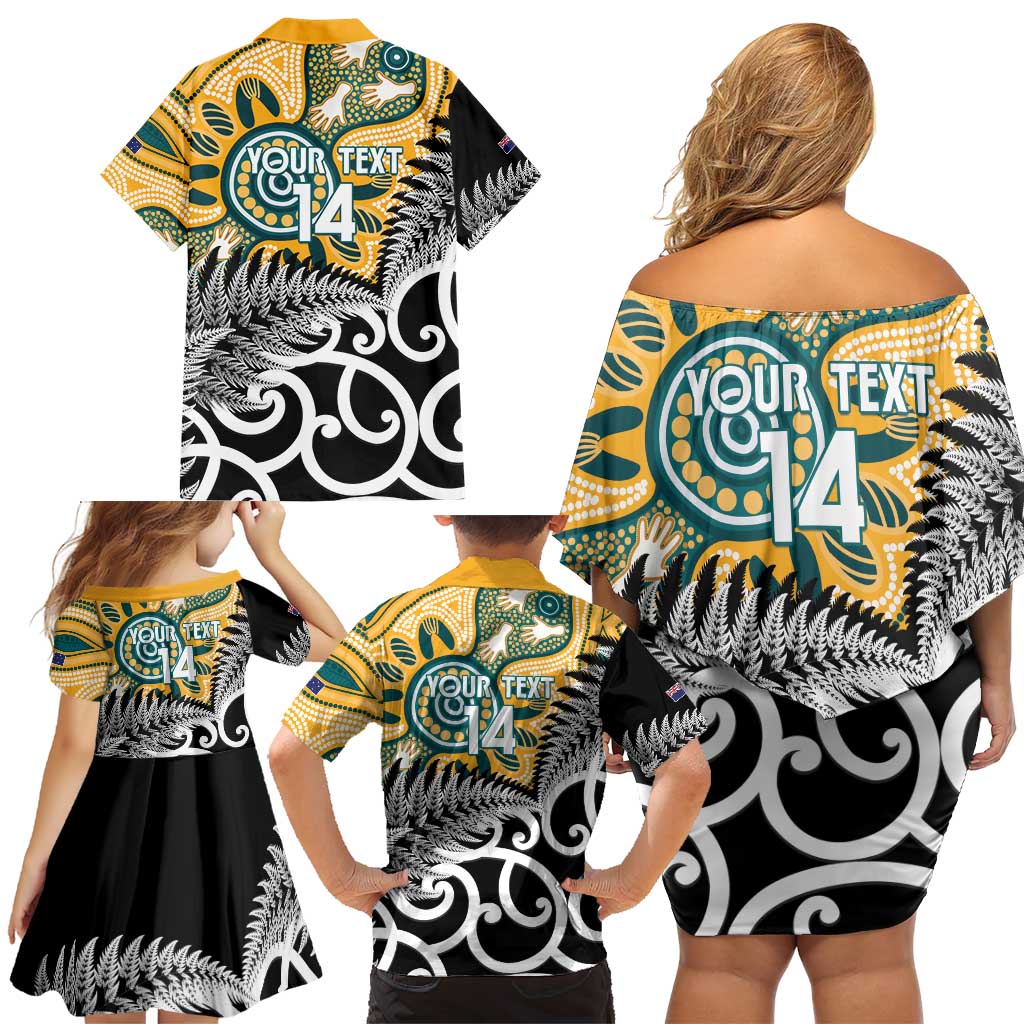 New Zealand Australia Rugby Custom Family Matching Off Shoulder Short Dress and Hawaiian Shirt Wallabies Aboriginal All Black Maori Tiki Together - Aussie Hoodie
