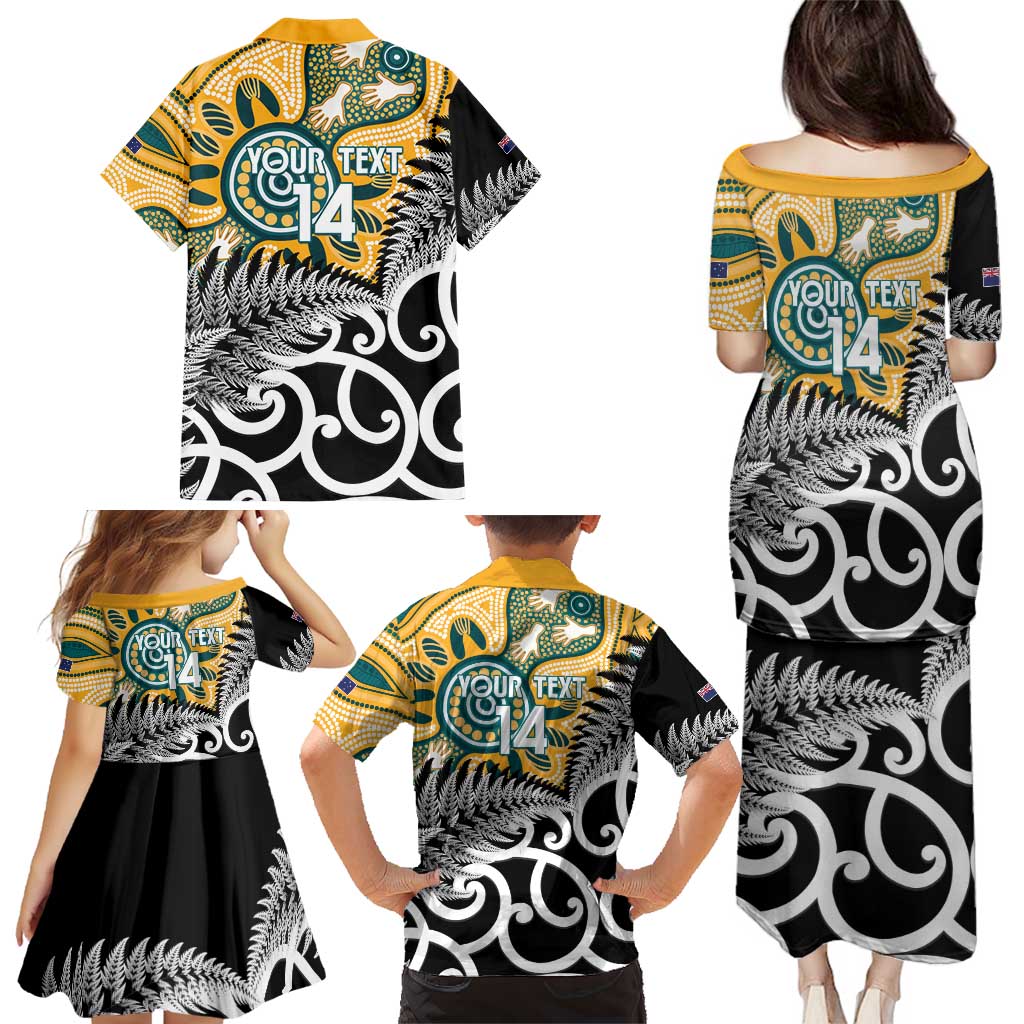 New Zealand Australia Rugby Custom Family Matching Puletasi and Hawaiian Shirt Wallabies Aboriginal All Black Maori Tiki Together - Aussie Hoodie