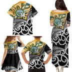 New Zealand Australia Rugby Custom Family Matching Puletasi and Hawaiian Shirt Wallabies Aboriginal All Black Maori Tiki Together - Aussie Hoodie