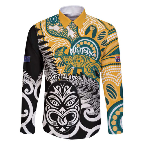 New Zealand Australia Rugby Custom Family Matching Puletasi and Hawaiian Shirt Wallabies Aboriginal All Black Maori Tiki Together - Aussie Hoodie