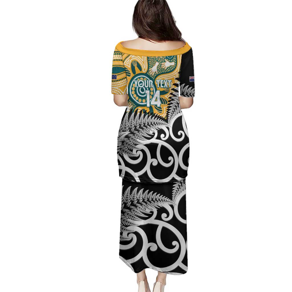 New Zealand Australia Rugby Custom Family Matching Puletasi and Hawaiian Shirt Wallabies Aboriginal All Black Maori Tiki Together - Aussie Hoodie