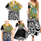 New Zealand Australia Rugby Custom Family Matching Summer Maxi Dress and Hawaiian Shirt Wallabies Aboriginal All Black Maori Tiki Together - Aussie Hoodie