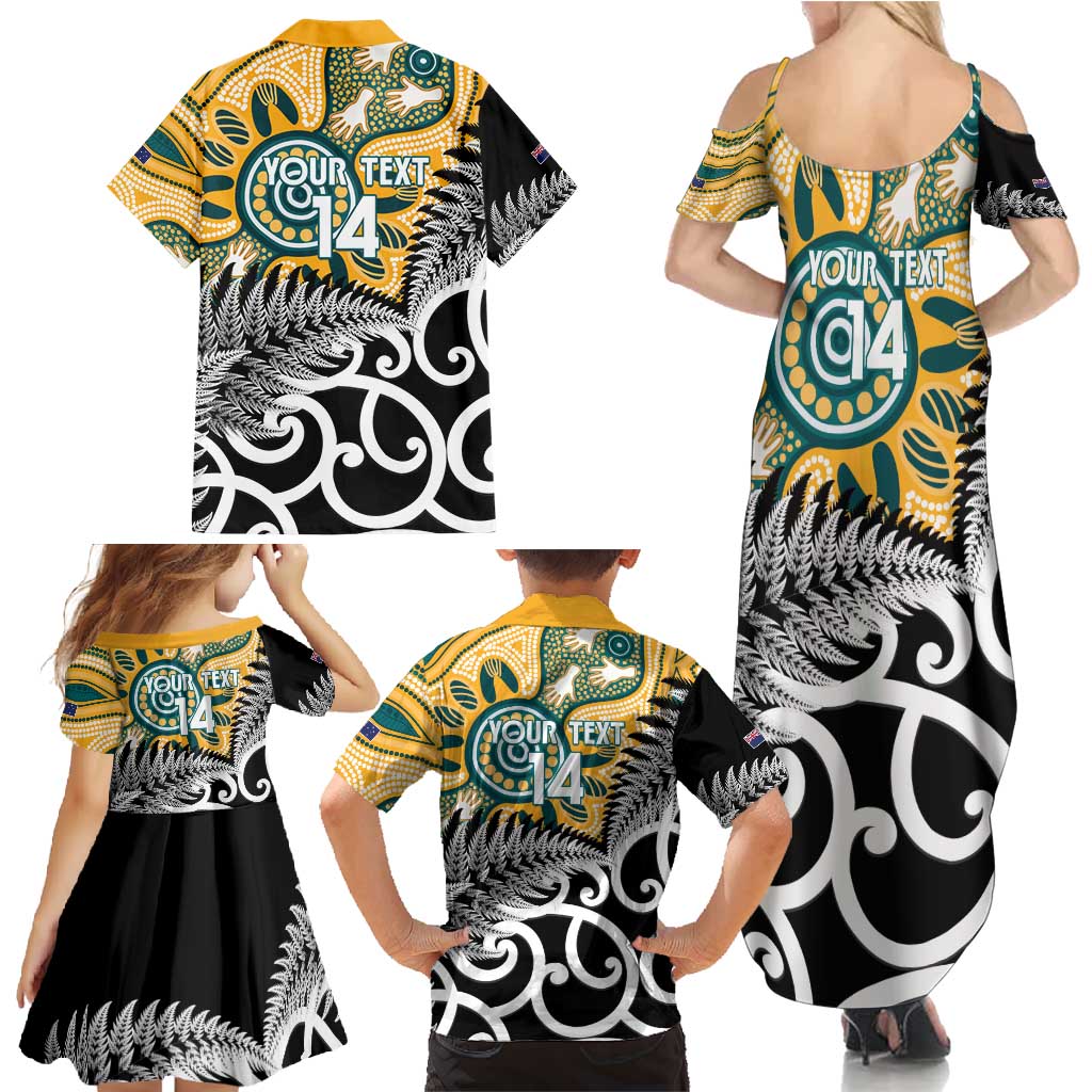 New Zealand Australia Rugby Custom Family Matching Summer Maxi Dress and Hawaiian Shirt Wallabies Aboriginal All Black Maori Tiki Together - Aussie Hoodie