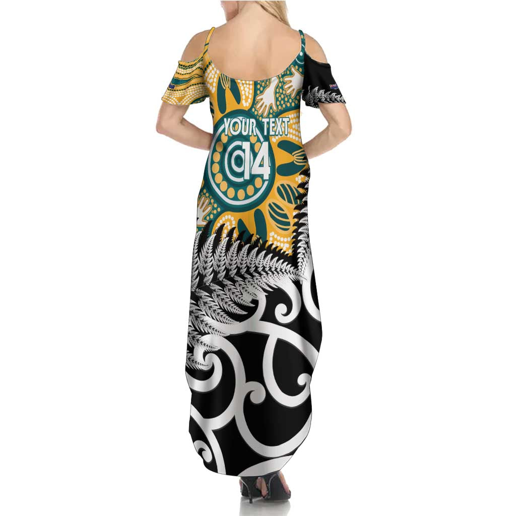 New Zealand Australia Rugby Custom Family Matching Summer Maxi Dress and Hawaiian Shirt Wallabies Aboriginal All Black Maori Tiki Together - Aussie Hoodie