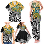 New Zealand Australia Rugby Custom Family Matching Tank Maxi Dress and Hawaiian Shirt Wallabies Aboriginal All Black Maori Tiki Together - Aussie Hoodie
