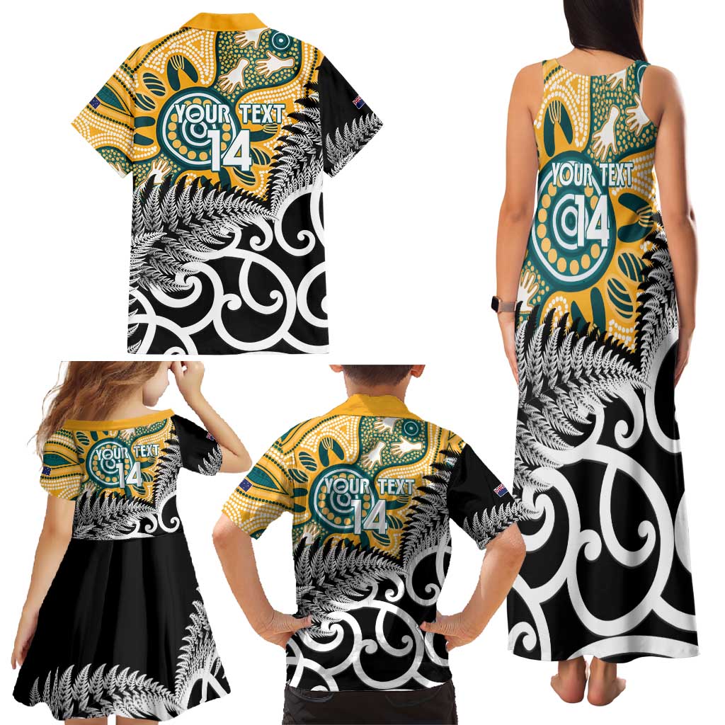 New Zealand Australia Rugby Custom Family Matching Tank Maxi Dress and Hawaiian Shirt Wallabies Aboriginal All Black Maori Tiki Together - Aussie Hoodie