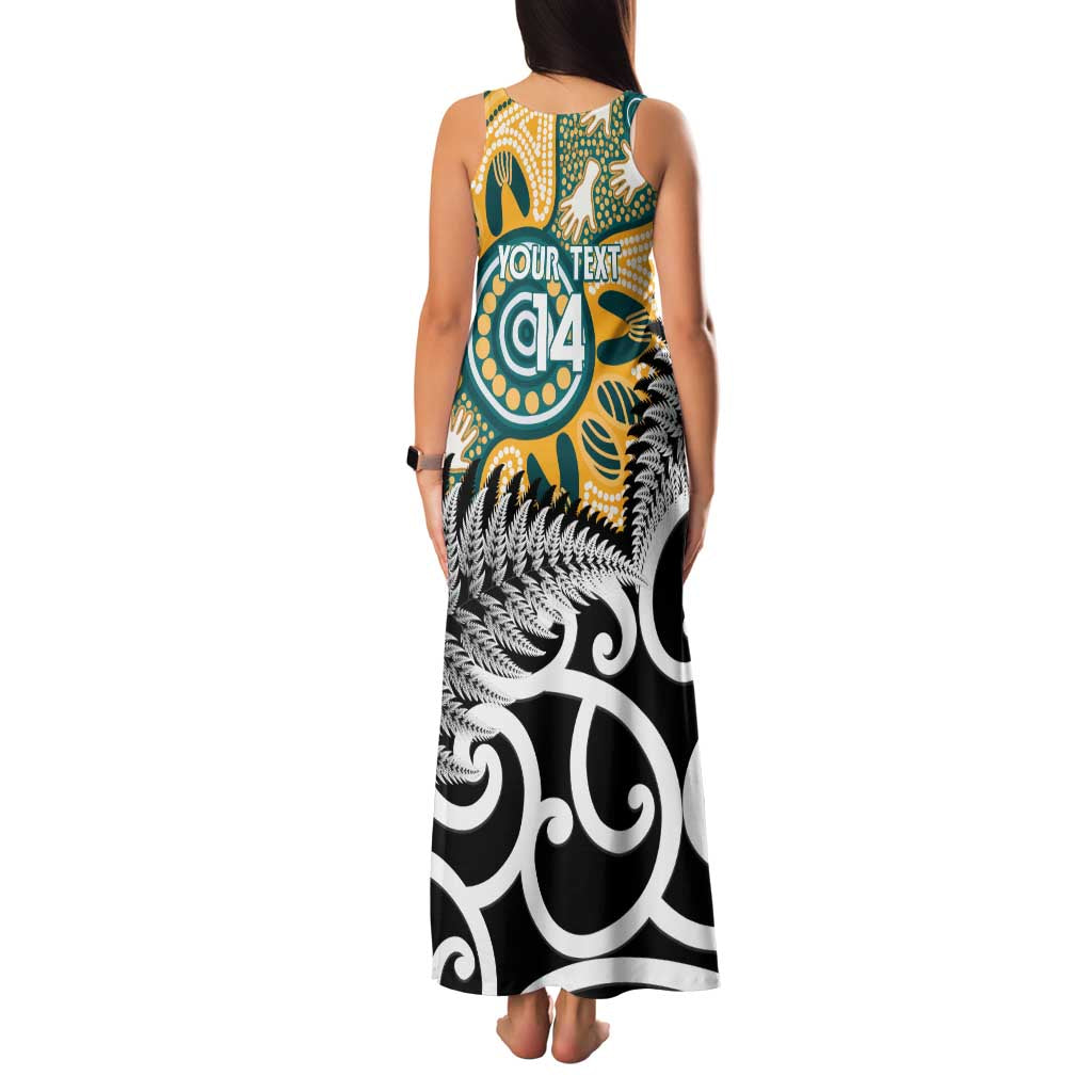 New Zealand Australia Rugby Custom Family Matching Tank Maxi Dress and Hawaiian Shirt Wallabies Aboriginal All Black Maori Tiki Together - Aussie Hoodie