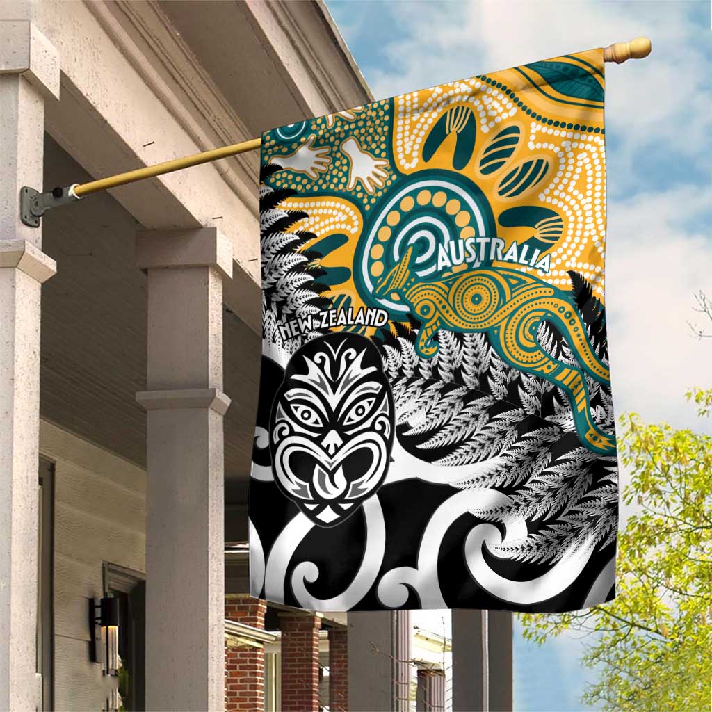 New Zealand Australia Rugby Garden Flag Wallabies Aboriginal All Black Maori Tiki Together - Aussie Hoodie