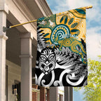 New Zealand Australia Rugby Garden Flag Wallabies Aboriginal All Black Maori Tiki Together - Aussie Hoodie