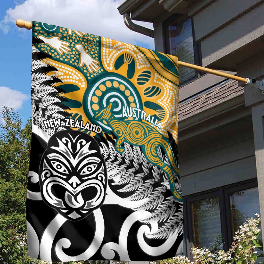New Zealand Australia Rugby Garden Flag Wallabies Aboriginal All Black Maori Tiki Together - Aussie Hoodie