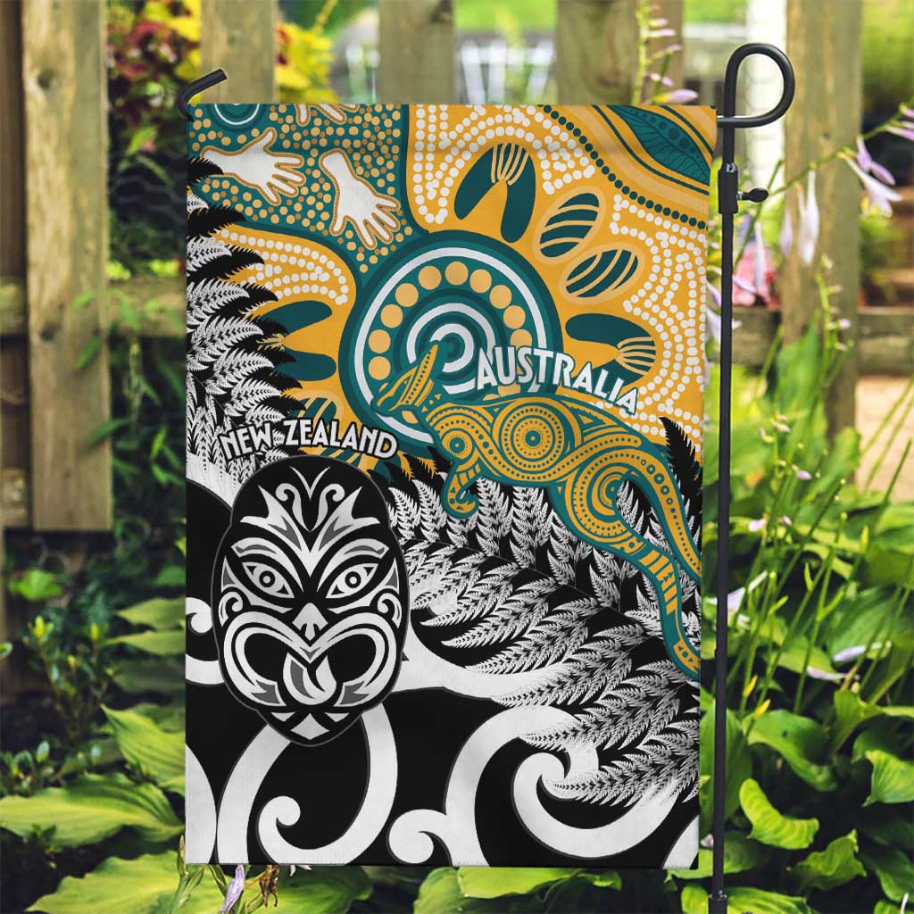 New Zealand Australia Rugby Garden Flag Wallabies Aboriginal All Black Maori Tiki Together - Aussie Hoodie